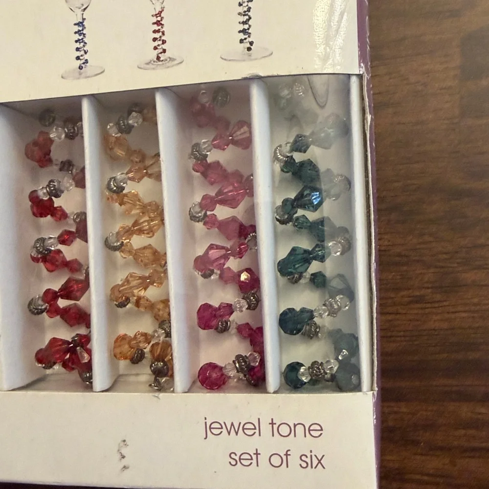 Jewel Tone Stemware Bracelets Set of Six Wine Charms